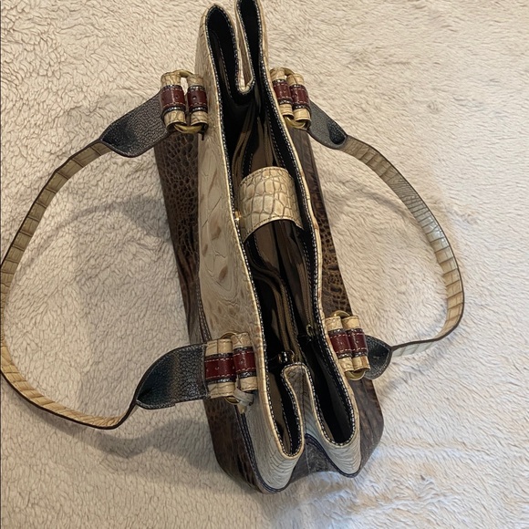 Brahmin Genuine Crocodile Embossed Leather Tote Shoulder Bag Neutral Brown - Picture 12 of 15